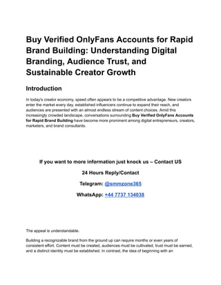 Buy Verified OnlyFans Accounts for Rapid Brand Building: Strategies for