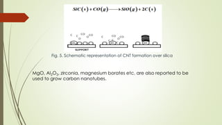 Fig. 5. Schematic representation of CNT formation over silica
MgO, Al2O3, zirconia, magnesium borates etc. are also reported to be
used to grow carbon nanotubes.
 