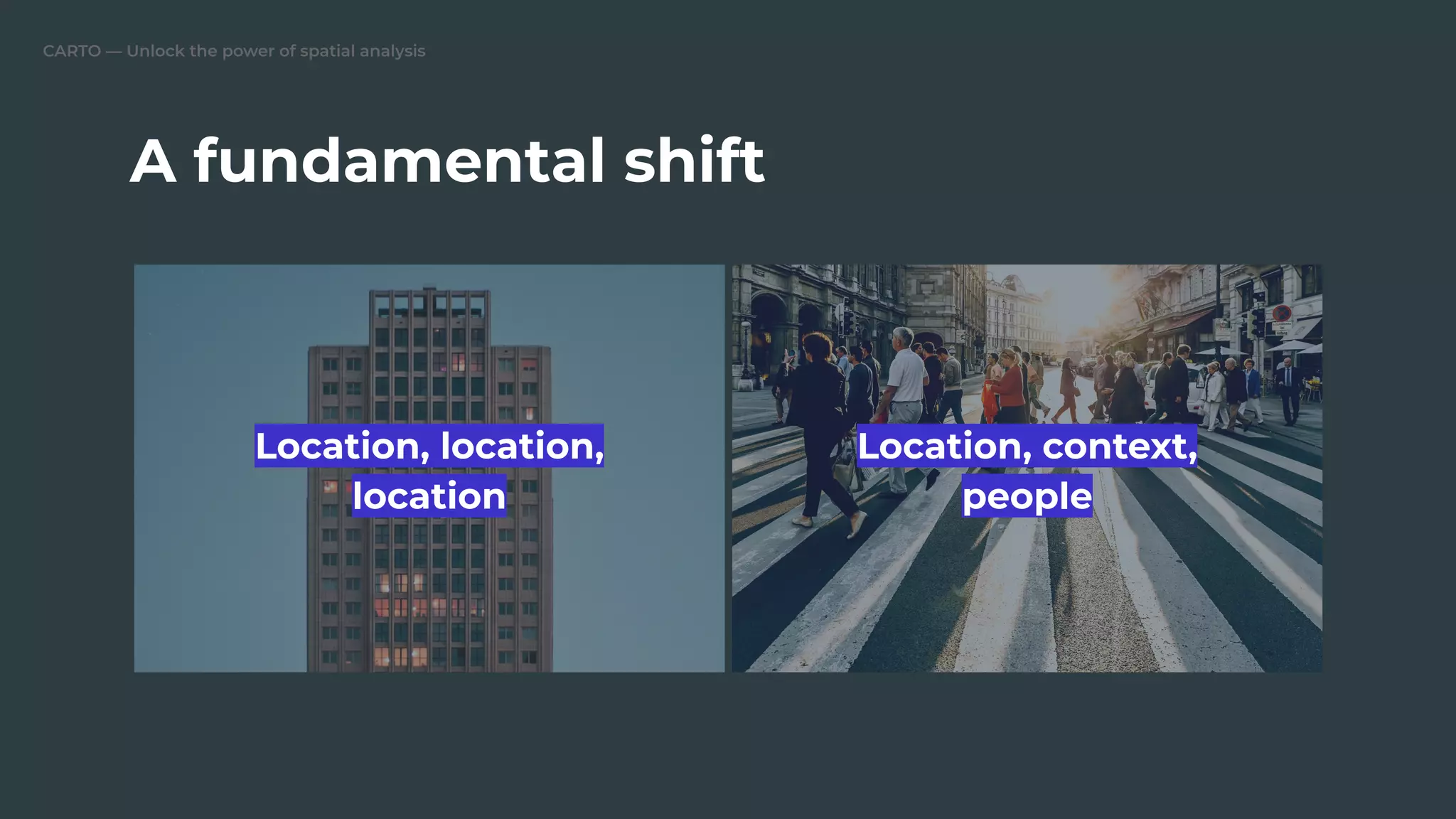 CARTO — Unlock the power of spatial analysis
A fundamental shift
Location, context,
people
Location, location,
location
 