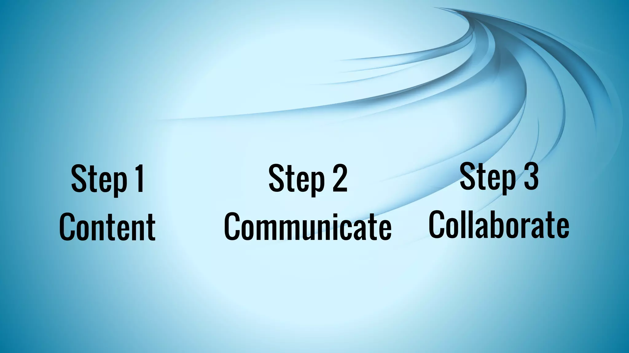Step 2 
Communicate 
Step 1 
Content 
Step 3 
Collaborate 
 