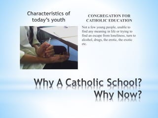 Not a few young people, unable to
find any meaning in life or trying to
find an escape from loneliness, turn to
alcohol, drugs, the erotic, the exotic
etc.
 