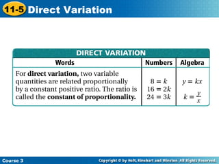 Course 3 11-5 Direct Variation 