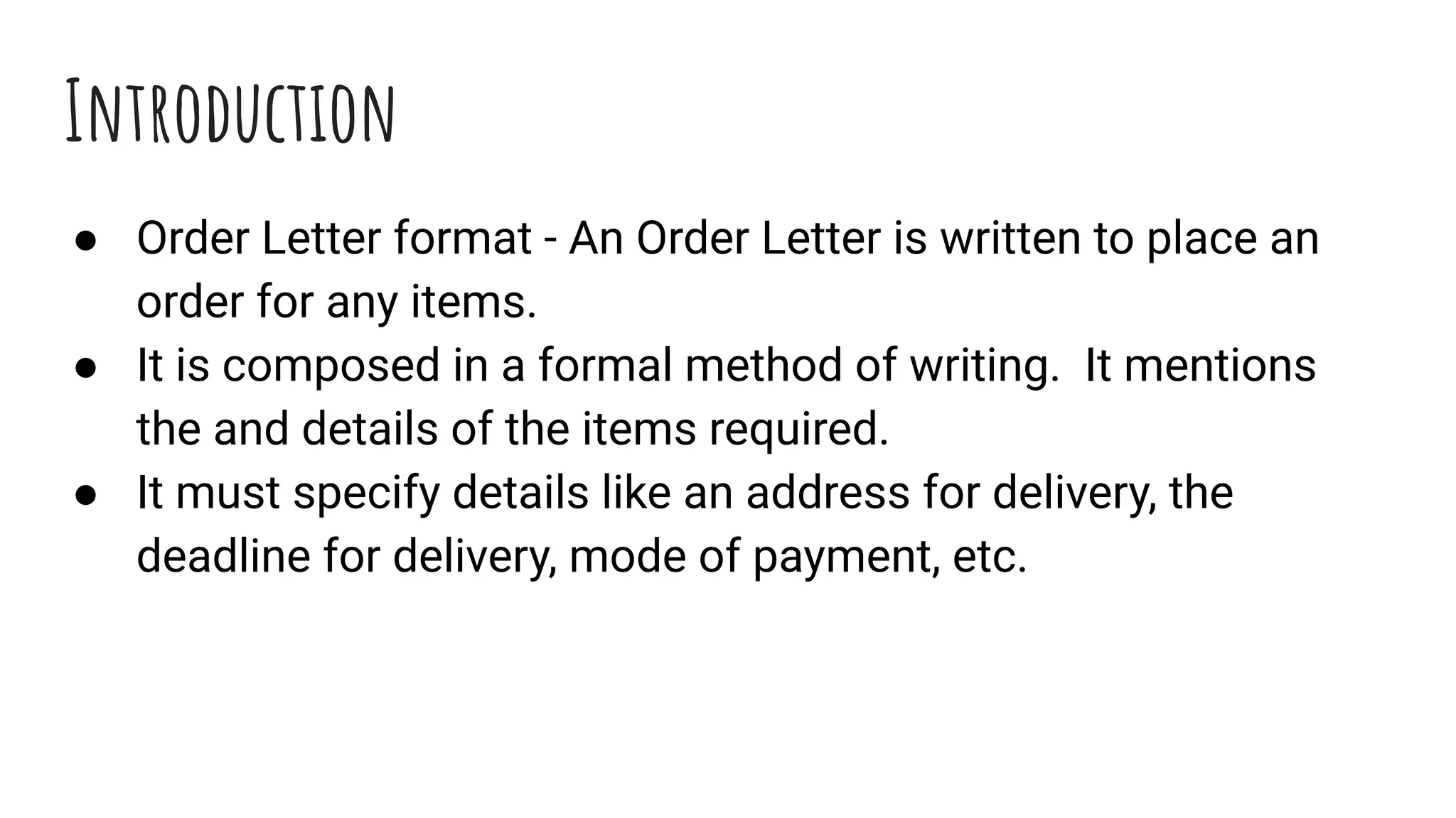 order letter format