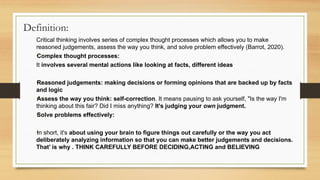 Judging Critical Copy of Critical Thinking skilss for english | PPTX