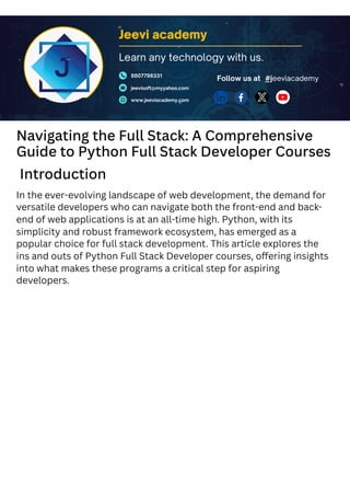 Navigating the Full Stack: A Comprehensive Guide to Python Full Stack ...