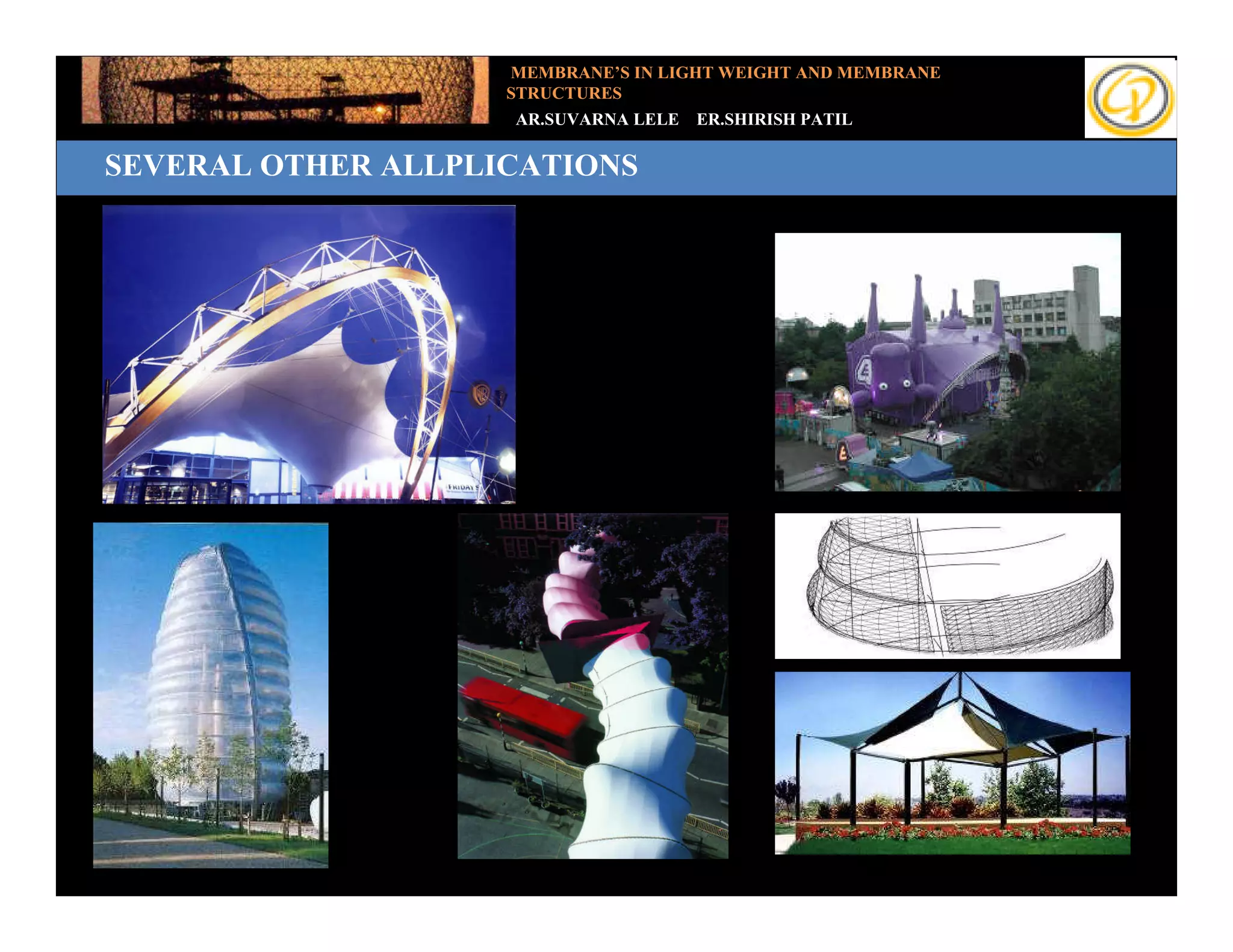 MEMBRANE’S IN LIGHT WEIGHT AND MEMBRANE
                    STRUCTURES
                    AR.SUVARNA LELE   ER.SHIRISH PATIL

SEVERAL OTHER ALLPLICATIONS
Introduction
Add your text
 