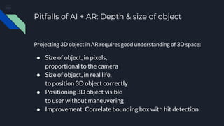 Pitfalls of AI + AR: Depth & size of object
Projecting 3D object in AR requires good understanding of 3D space:
● Size of ...