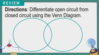 R E V I E W
Directions: Differentiate open circuit from
closed circuit using the Venn Diagram.
 