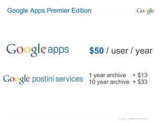 Google Apps Premier Edition $50  / user / year 1 year archive    + $13 10 year archive  + $33 