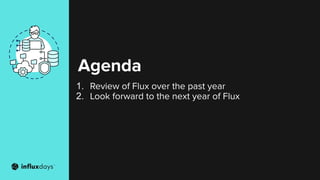 Agenda
1. Review of Flux over the past year
2. Look forward to the next year of Flux
 