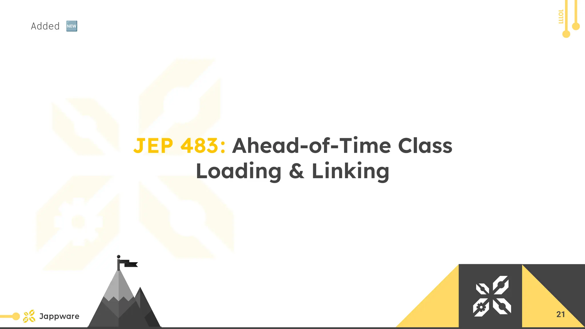 10111
JEP 483: Ahead-of-Time Class
Loading &amp; Linking
Added 🆕
21
 