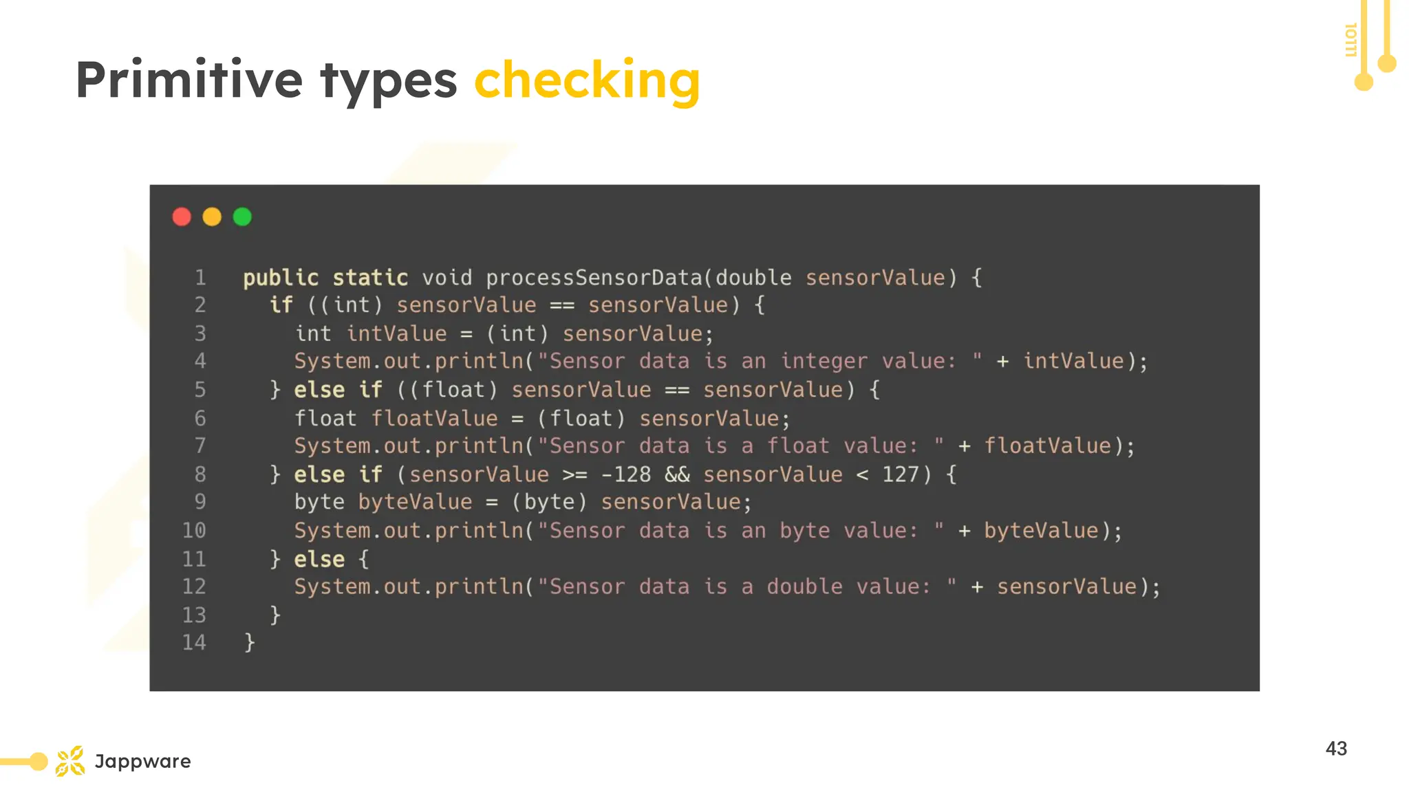 10111
Primitive types checking
43
 
