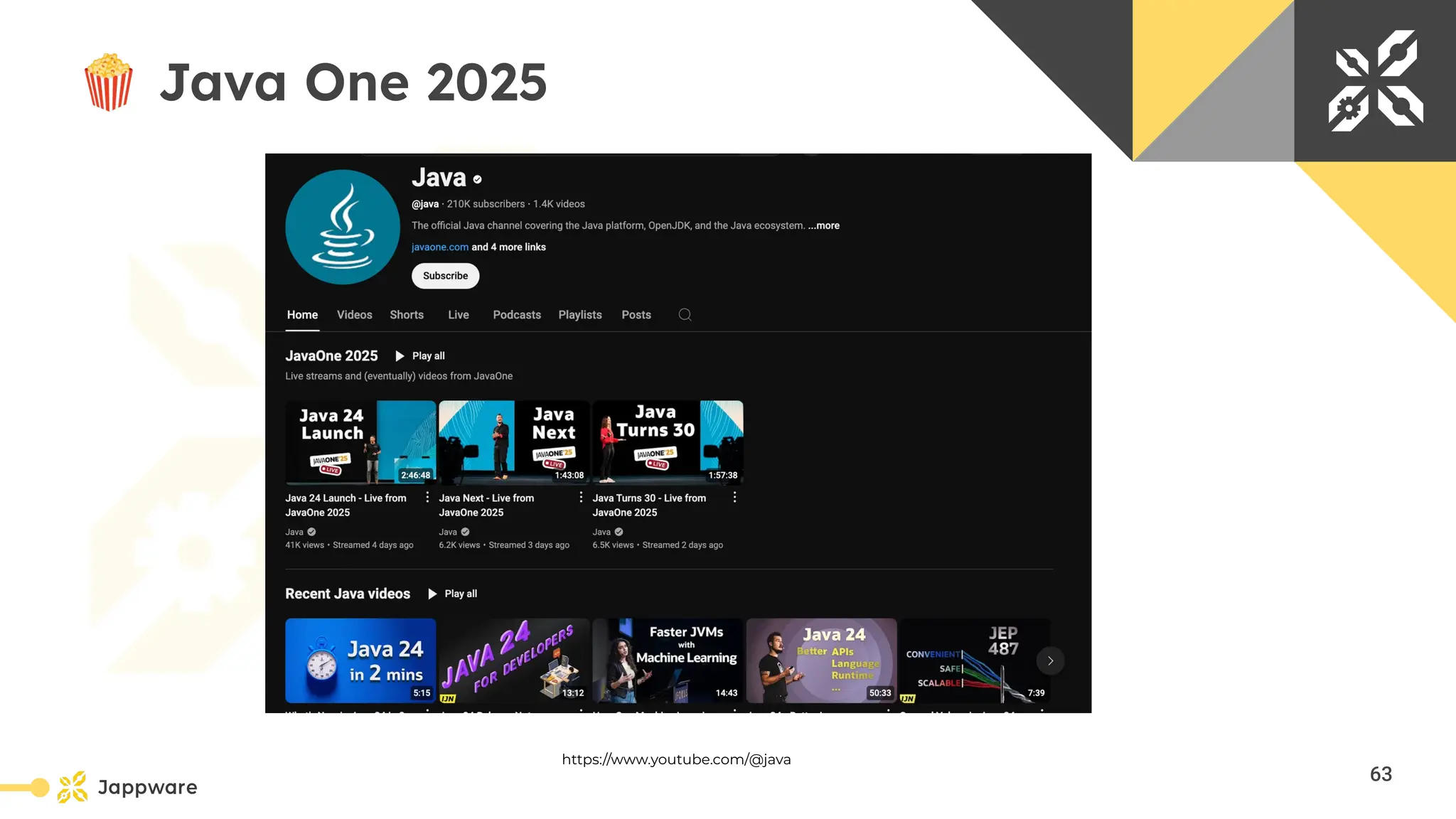 10111
🍿 Java One 2025
https://www.youtube.com/@java
63
 