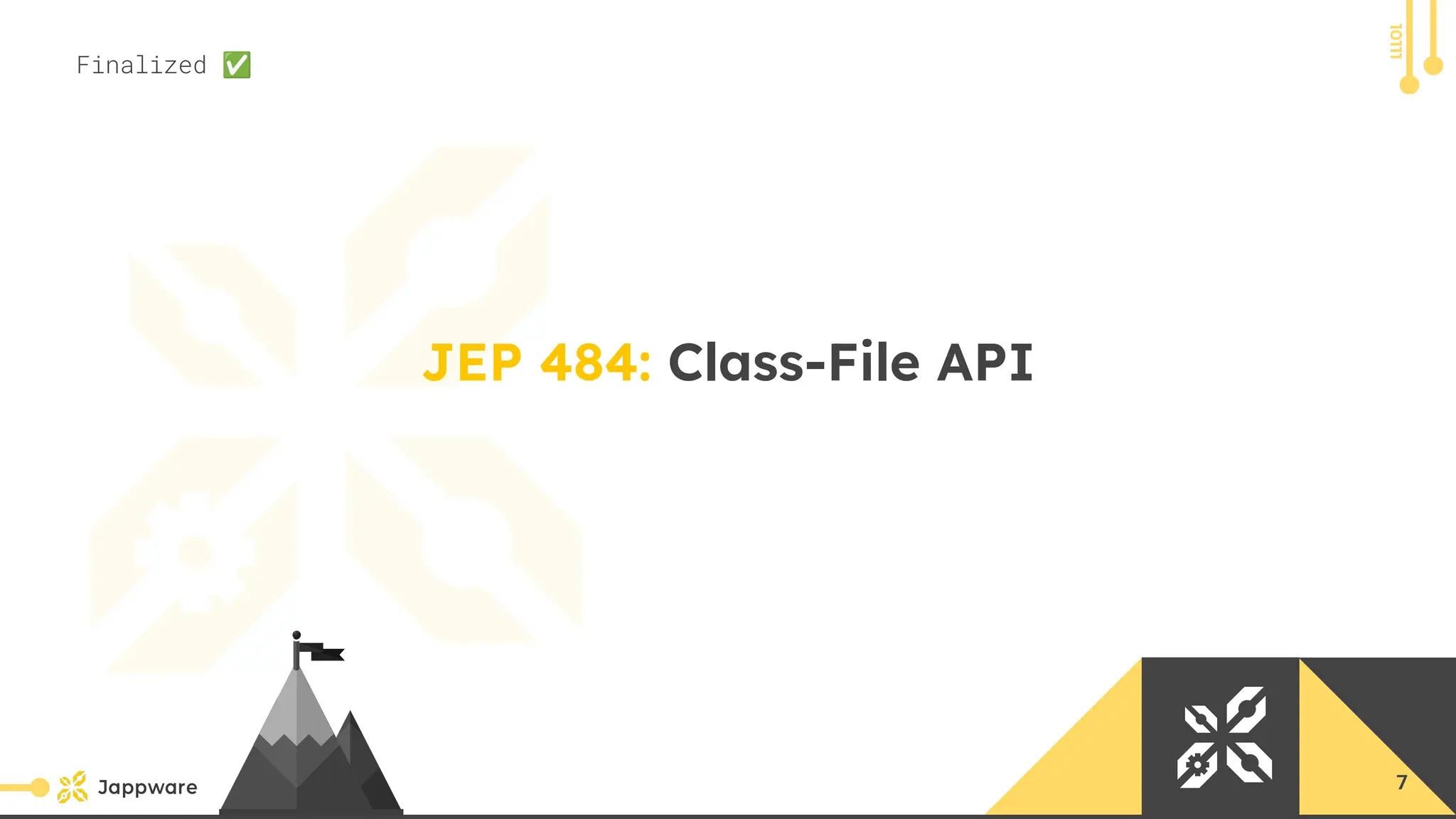 10111
JEP 484: Class-File API
Finalized ✅
7
 