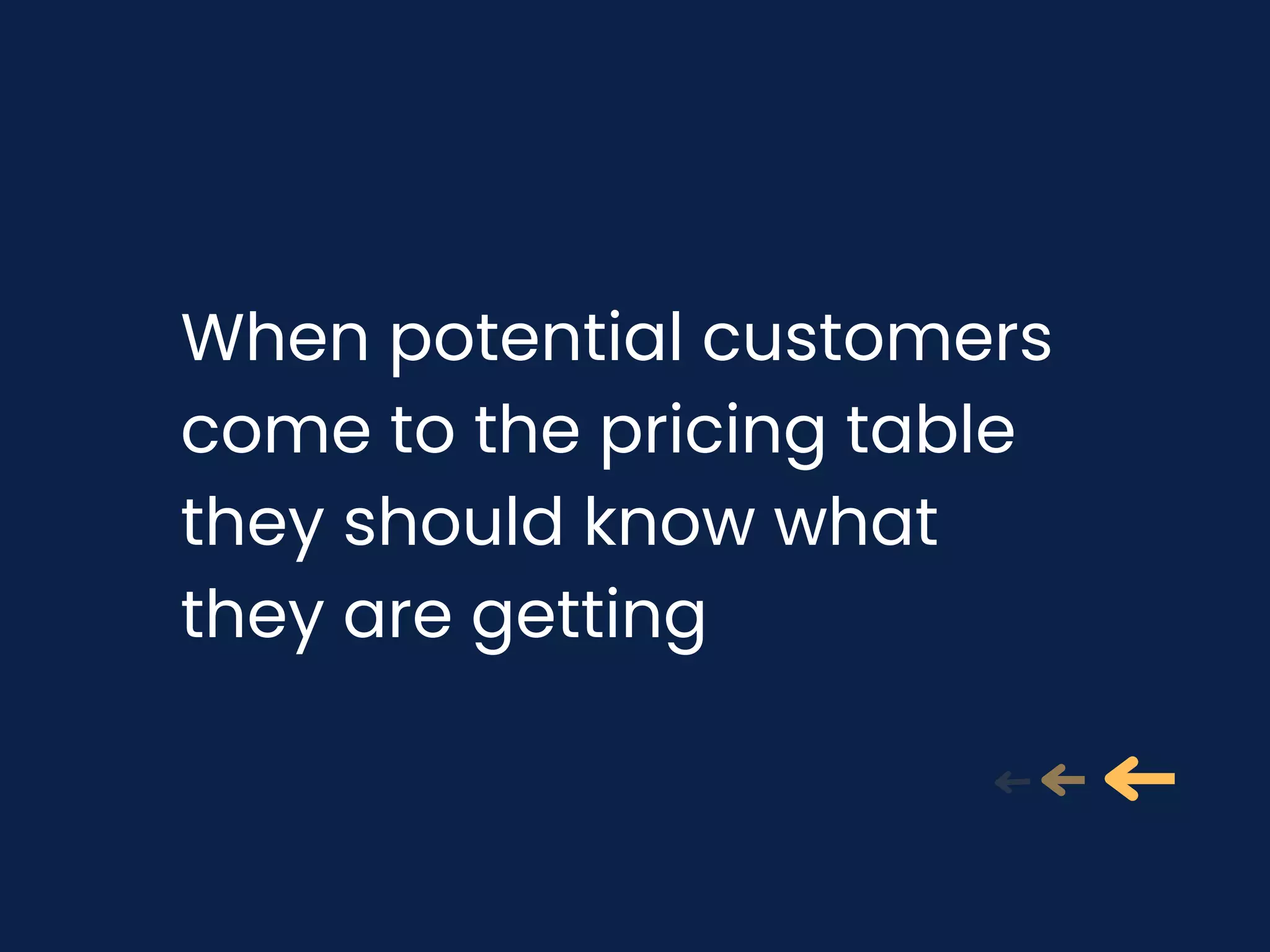 When potential customers
come to the pricing table
they should know what
they are getting
 