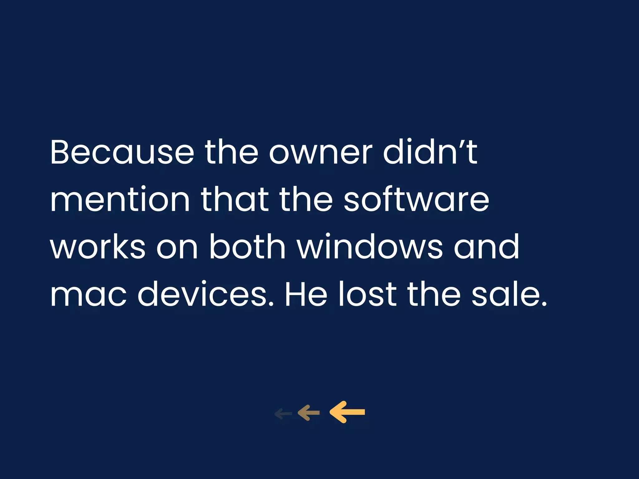 Because the owner didn’t
mention that the software
works on both windows and
mac devices. He lost the sale.
