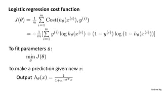 Andrew Ng
Output
Logistic regression cost function
To fit parameters :
To make a prediction given new :
 