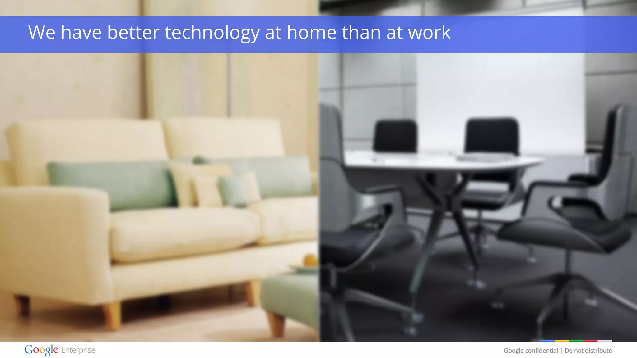 Google confidential | Do not distribute
We have better technology at home than at work
 