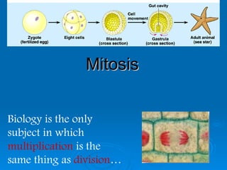 Mitosis


Biology is the only
subject in which
multiplication is the
same thing as division…
 