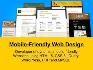 Mobile-Friendly Web Design Developer of dynamic, mobile-friendly Websites using HTML 5, CSS 3, jQuery, WordPress, PHP and MySQL. 