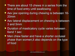  There are about 15 chews in a series from theThere are about 15 chews in a series from the
time of food entry until swal...