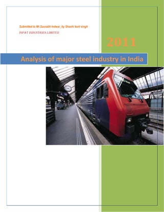 Submitted to Mr.Saurabh Indwar, by Shashi kant singh
ISPAT INDUSTRIES LIMITED


                                                       2011
 Analysis of major steel industry in India
 