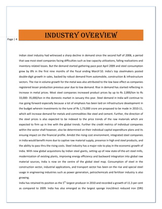 ANALYSIS OF MAJOR STEEL INDUSTRY IN India | PDF