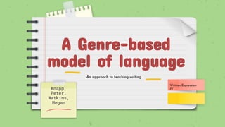 A Genre-based
model of language
Knapp,
Peter.
Watkins,
Megan
Written Expression
IV
An approach to teaching writing
 