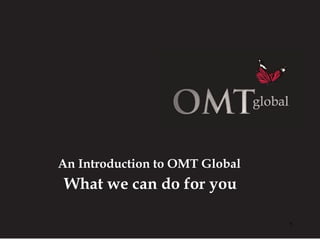 Your High Performance Training Partner
An Introduction to OMT Global
What we can do for you
1
 
