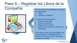 www.bizlatinhub.com
Paso 9 – Registrar los Libros de la
Compañía Hay dos libros de contabilidad que deben
ser registrados:...