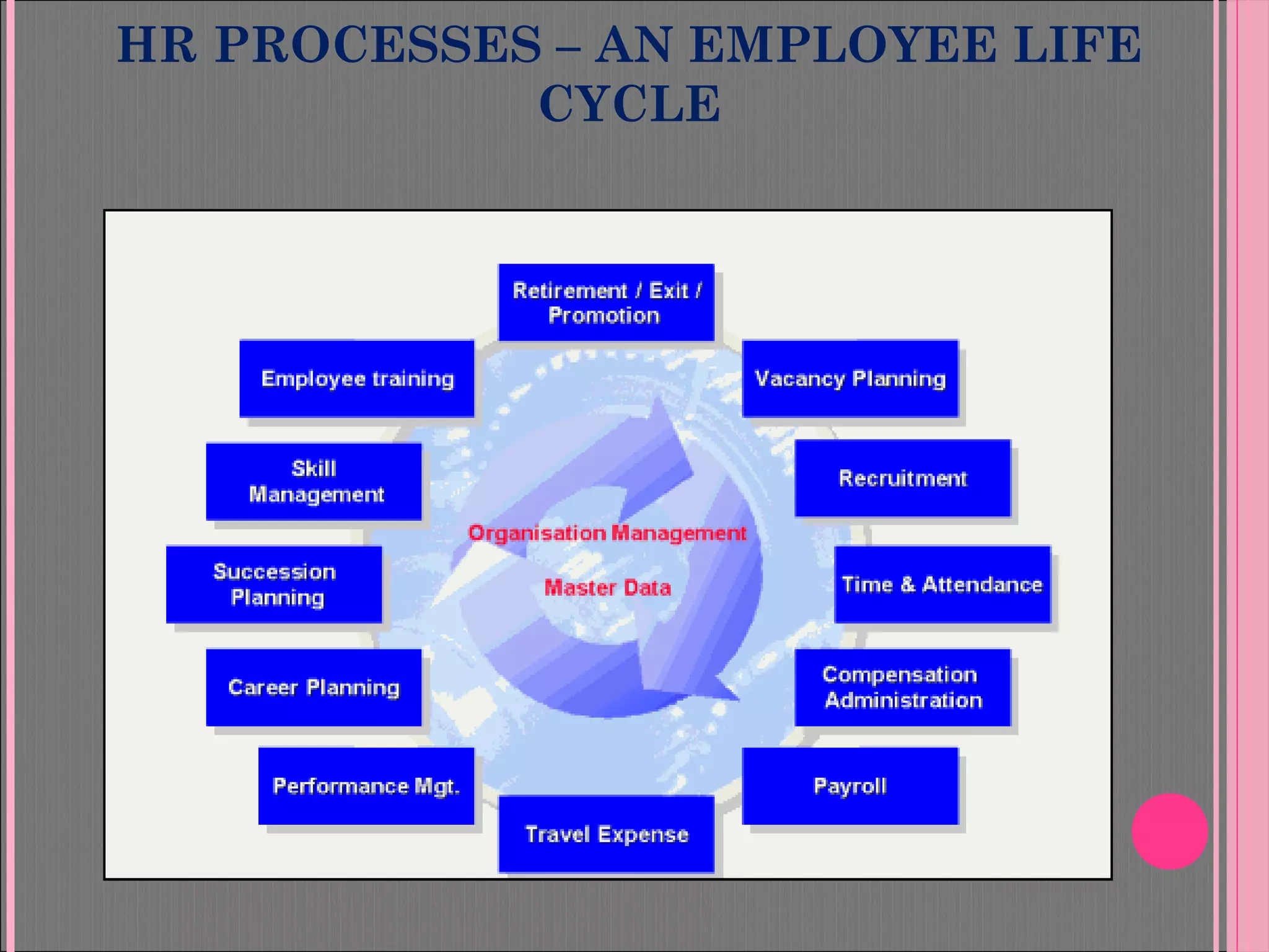 HR PROCESSES – AN EMPLOYEE LIFE
CYCLE
 