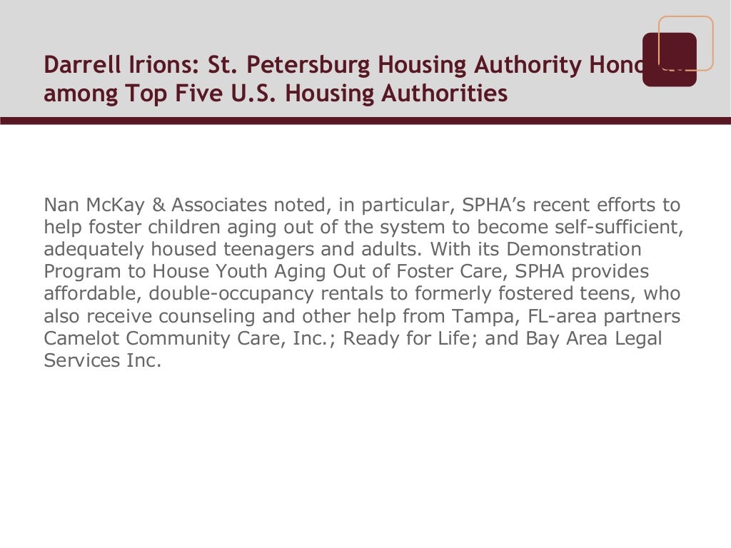 Darrell Irions St. Petersburg Housing Authority Honored among Top Five