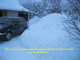 We love it in winter when the snow is almost to the roof (but not in all winters). 