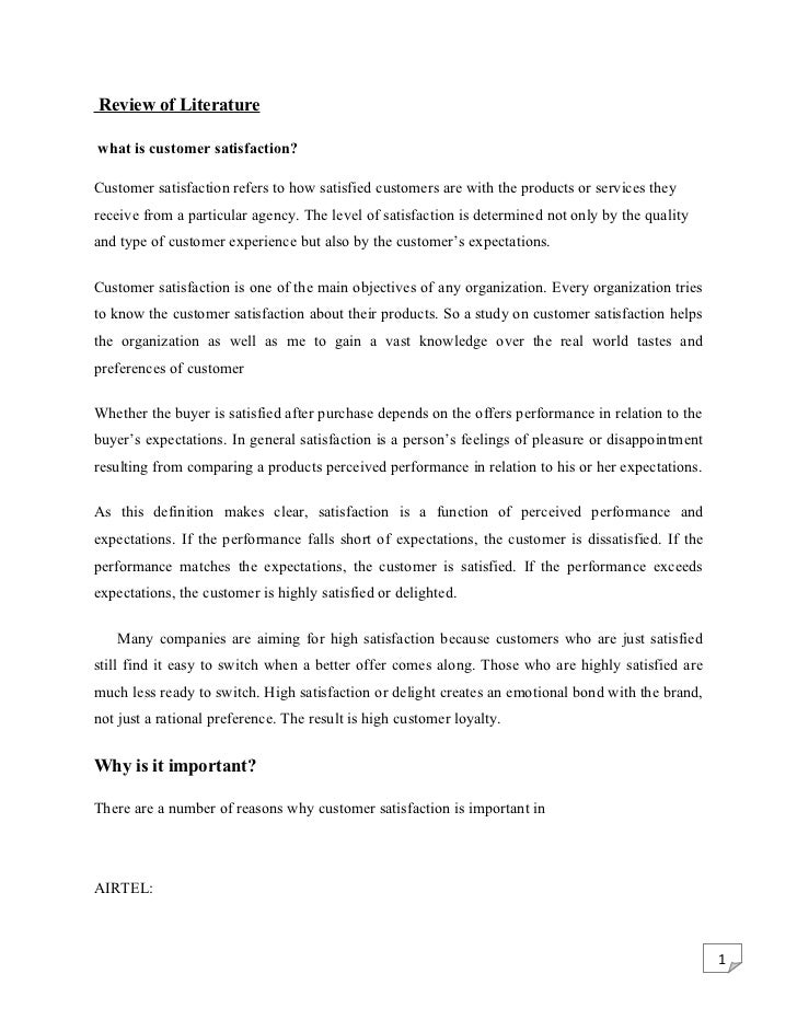 Review literature customer satisfaction airtel
