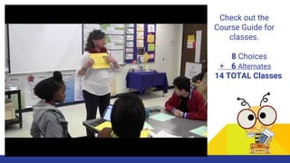 Check out the
Course Guide for
classes.
8 Choices
+ 6 Alternates
14 TOTAL Classes
 