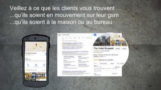 Veillez à ce que les clients vous trouvent …
...qu’ils soient en mouvement sur leur gsm
...qu’ils soient à la maison ou au bureau
24
 