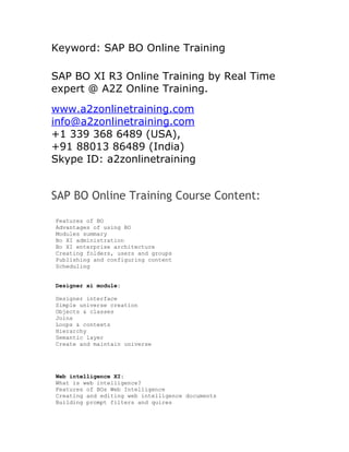 SAP BO Online Training In India