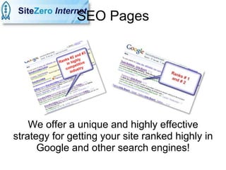 SEO Pages We offer a unique and highly effective strategy for getting your site ranked highly in Google and other search engines! 