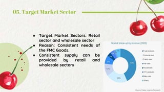 05. Target Market Sector
● Target Market Sectors: Retail
sector and wholesale sector
● Reason: Consistent needs of
the FMC Goods.
● Consistent supply can be
provided by retail and
wholesale sectors
 