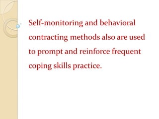 Training in distraction techniques such as pleasant imagery, counting methods, and use of a focal point helps patients learn to divert attention away from severe pain episodes. 