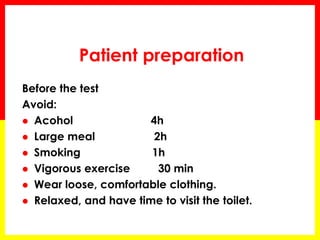 Prior to Spirometry 
 The patient should sit upright with their legs 
uncrossed 
 A drink of water should be made availa...
