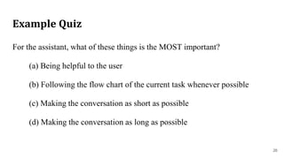Example Quiz
For the assistant, what of these things is the MOST important?
(a) Being helpful to the user
(b) Following th...