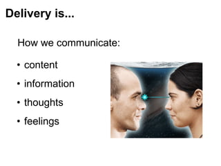 Delivery is...   How we communicate: content information thoughts feelings     