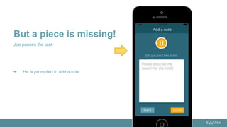 But a piece is missing!
Joe pauses the task
➔ He is prompted to add a note
 