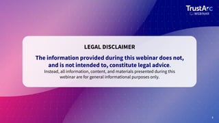 2
LEGAL DISCLAIMER
The information provided during this webinar does not,
and is not intended to, constitute legal advice.
Instead, all information, content, and materials presented during this
webinar are for general informational purposes only.
 