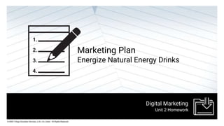 Digital Marketing
© 2020 Trilogy Education Services, a 2U, Inc. brand. All Rights Reserved.
Unit 2 Homework
Marketing Plan
Energize Natural Energy Drinks
 