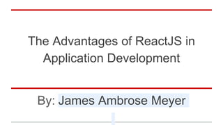 The Advantages of ReactJS in
Application Development
By: James Ambrose Meyer
 