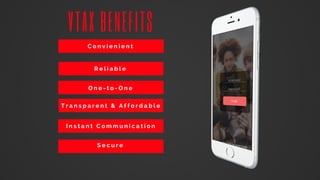 VTAX BENEFITS
C o n v i e n i e n t
R e l i a b l e
O n e - t o - O n e
T r a n s p a r e n t & A f f o r d a b l e
I n s t a n t C o m m u n i c a t i o n
S e c u r e
 