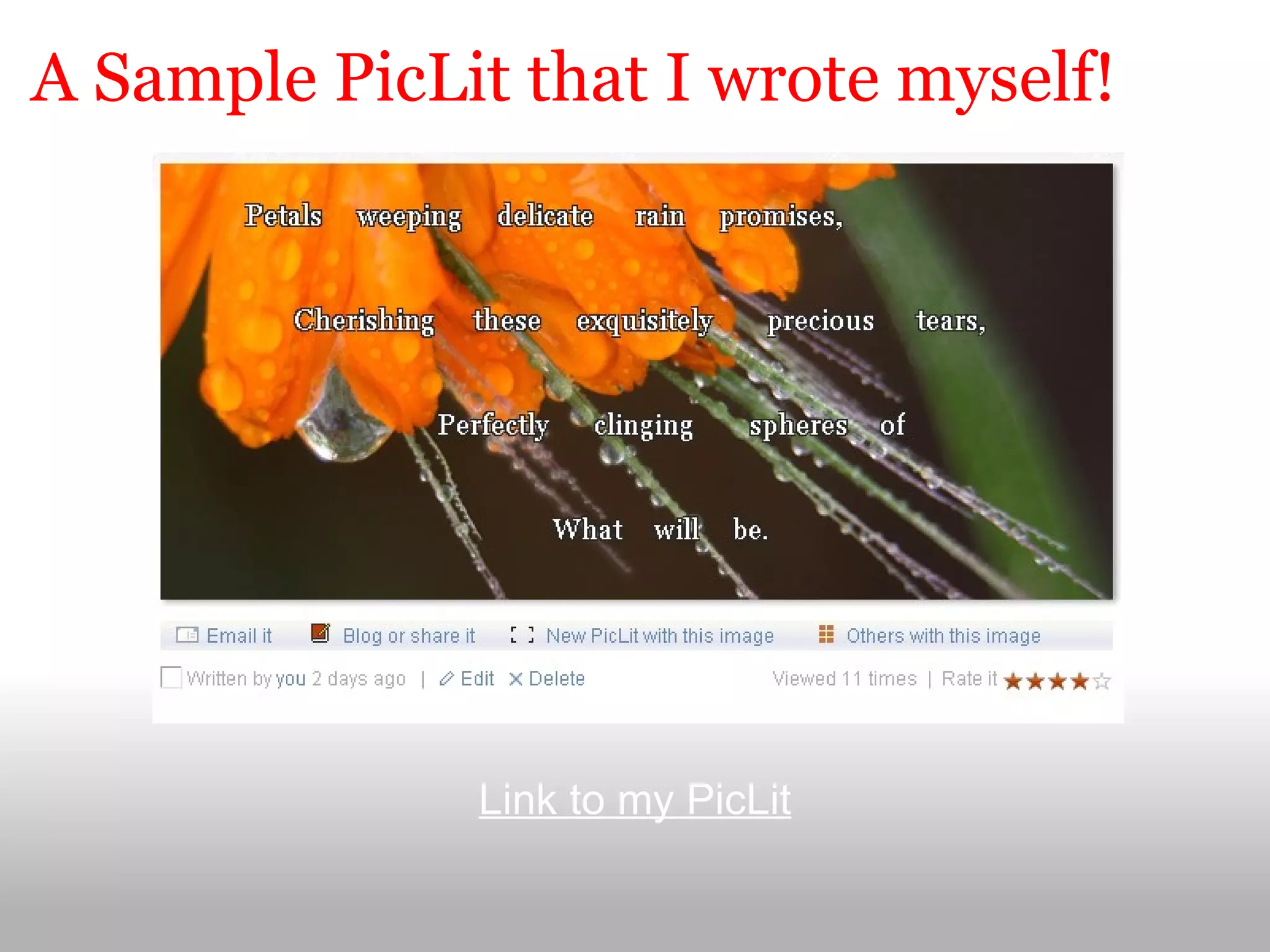 A Sample PicLit that I wrote myself!                         Link to my PicLit 