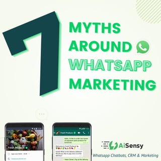 7
7
7MARKETING
MARKETING
MYTHS
MYTHS
WHATSAPP
WHATSAPP
WHATSAPP
AROUND
AROUND
Whatsapp Chatbots, CRM & Marketing
 